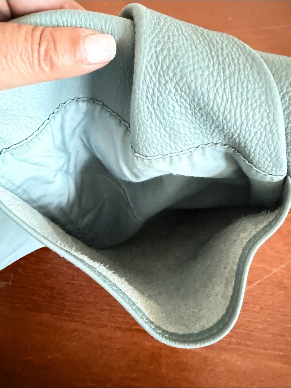 Soft Blue Green Grey Leather Hobo Bag - Women's Shoulder Tote